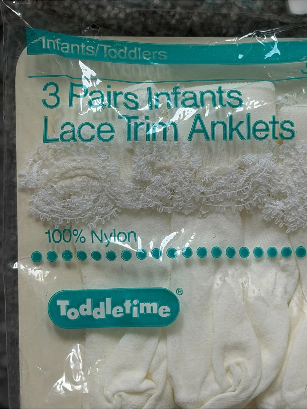 Vintage 1980s JCPenney Toddletime Lace Trim Infant Anklets NOS Baby Socks USA